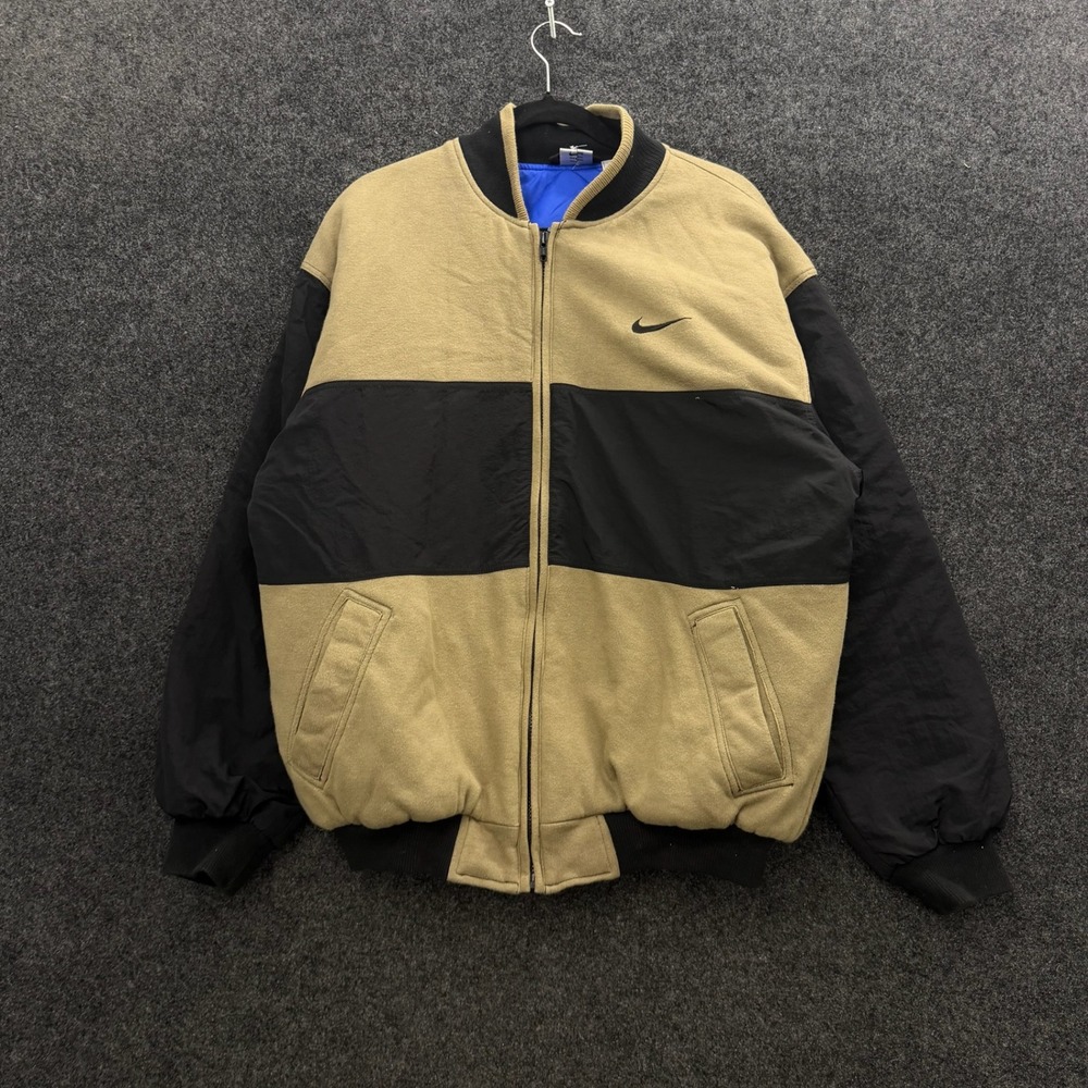 Vintage Nike 90s Colorblock Bomber Jacket Tan Black Spellout Mens M F51205TWA